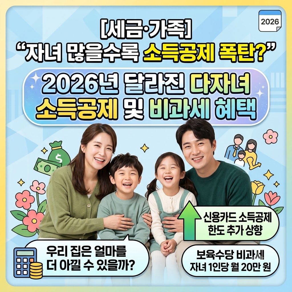2026년 다자녀 소득공제 및 보육수당 비과세 혜택 총정리 (자녀 1인당 20만 원 확대)