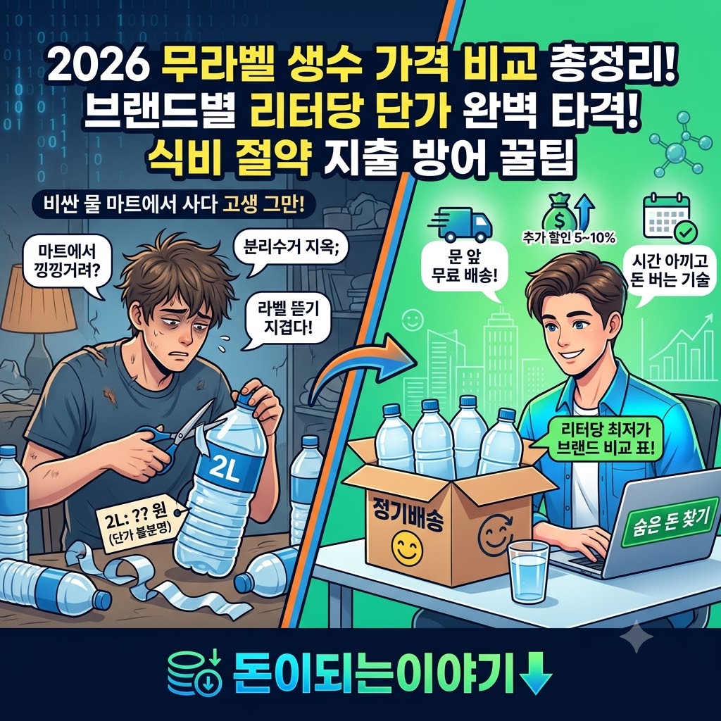 2026년 무라벨 생수 브랜드별 리터당 가격 비교: 생수 정기배송 식비 절약 꿀팁